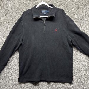 Vintage Y2K Polo Ralph Lauren Black 1/4 Zip Large Fleece Pullover USA 90s Preppy